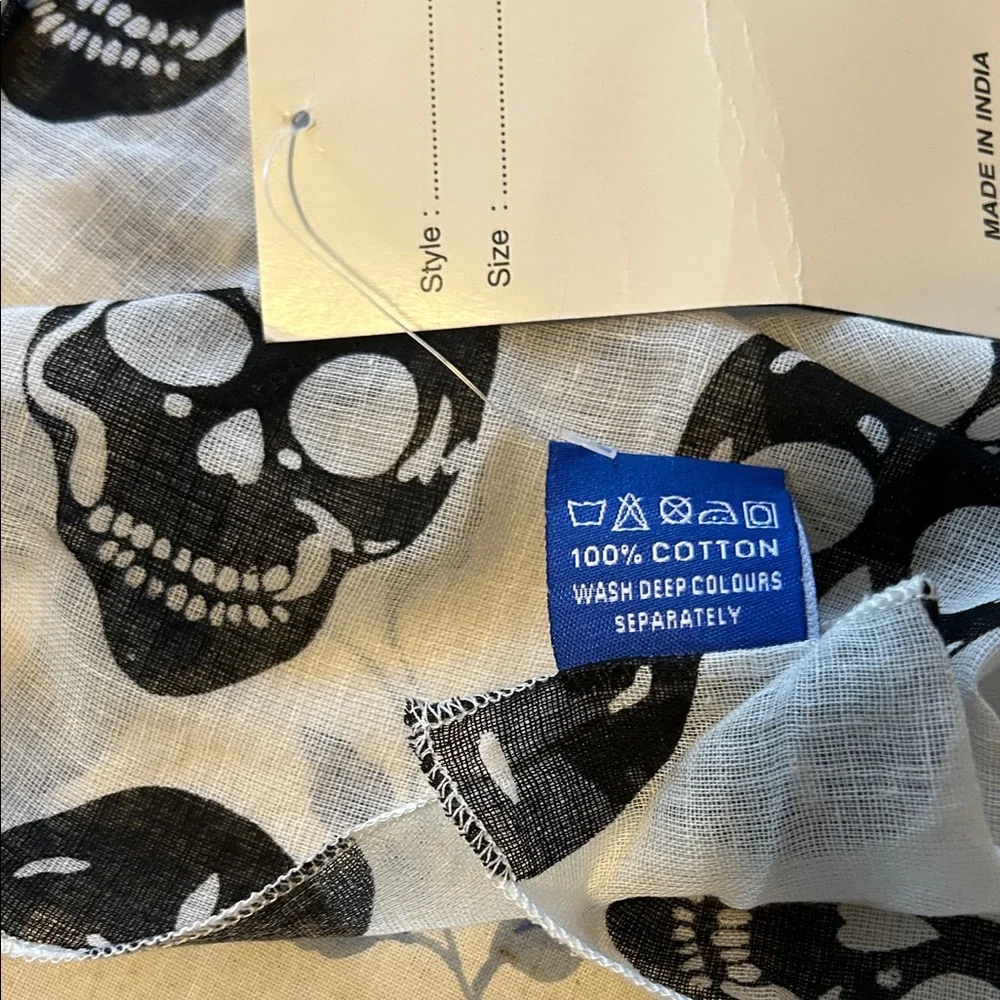 Raj Black & Cream Skull Cotton Scarf NWT | Lightweight Boho Rocker Wrap